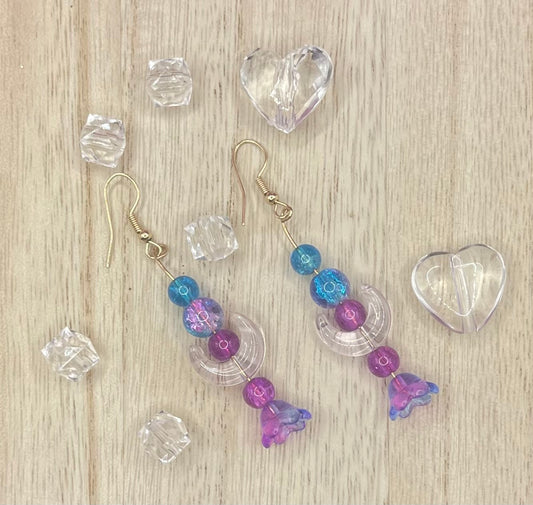 Beaded Blue & Purple Moon Earrings