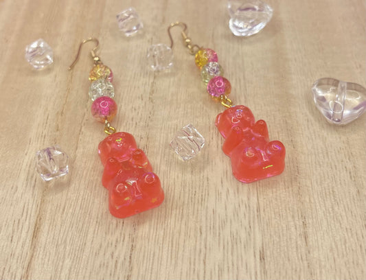 Beaded Red Gummy Bear Earrings