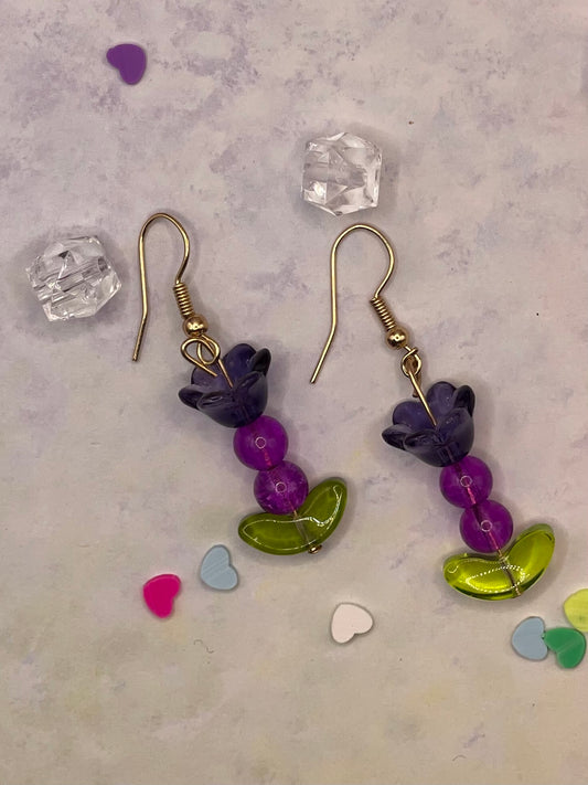 Purple flower earrings