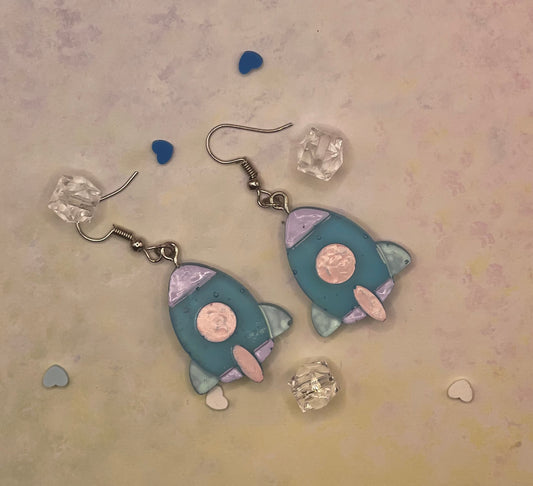 Rocket Ship Earrings: Blue