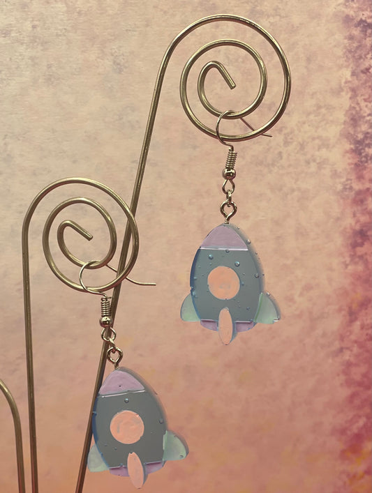 Rocket Ship Earrings: Blue