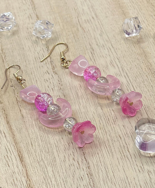 Pink Flower Moon Earrings