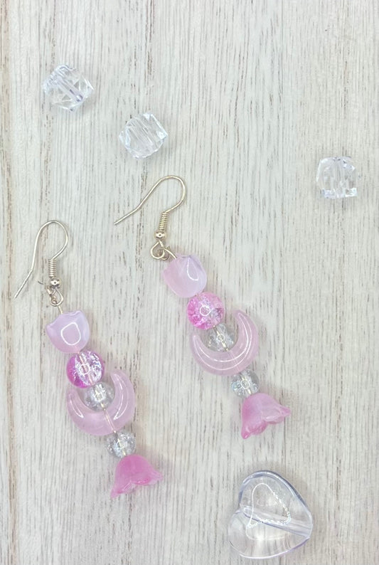 Pink Flower Moon Earrings