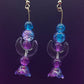 Beaded Blue & Purple Moon Earrings