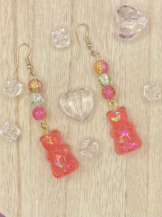 Beaded Red Gummy Bear Earrings