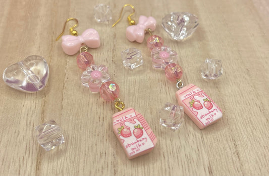 Strawberry Milk Earrings with Bows