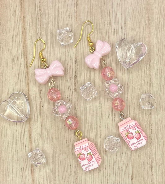 Strawberry Milk Earrings with Bows