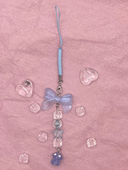 Blue Bow Mushroom Phone Charm