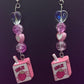 Beaded Heart Strawberry Milk Earrings