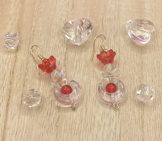 Red Flower Moon Earrings