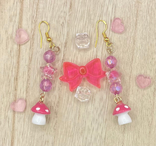 Dark Pink Mushroom Earrings