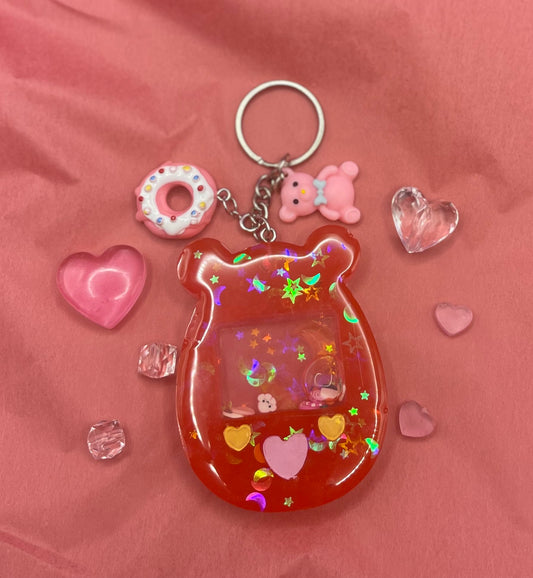 Red Gamer Bear Shaker Keychain