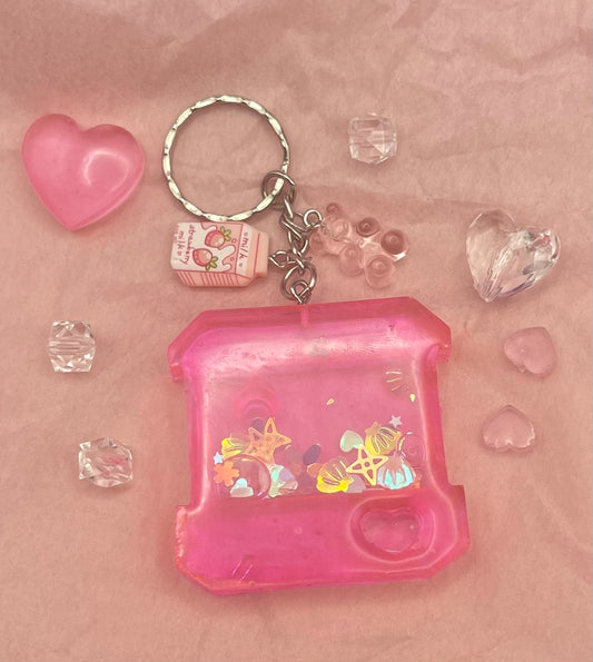 Pink Crane Game Shaker Keychain