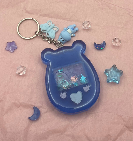 Big Blue Gamer Bear Shaker Keychain