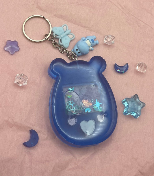 Big Blue Gamer Bear Shaker Keychain