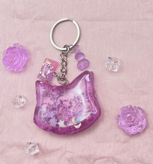 Purple Cat Shaker Keychain